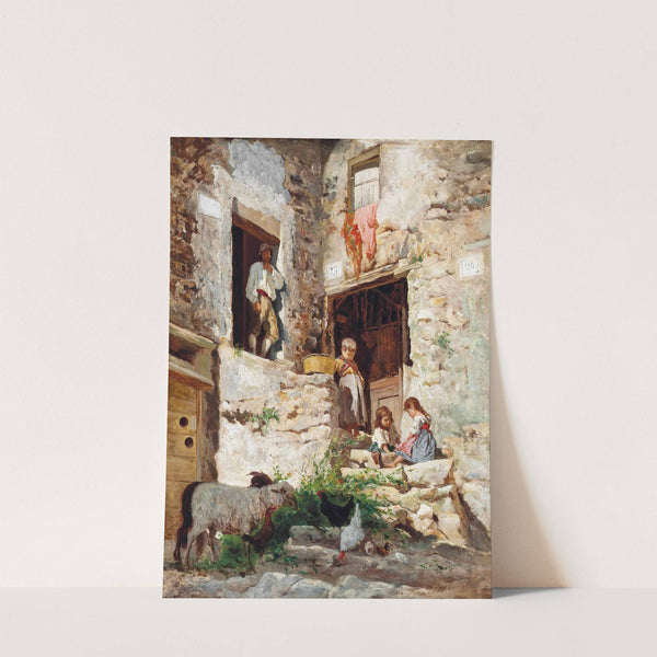 Playing on the steps of an Italian villa by Aurelio Tiratelli