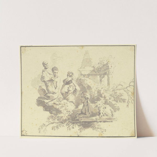 Plünderer an einer antiken Stätte, vom Laubwerk verdeckt eine Sphinx by Christian Wilhelm Ernst Dietrich
