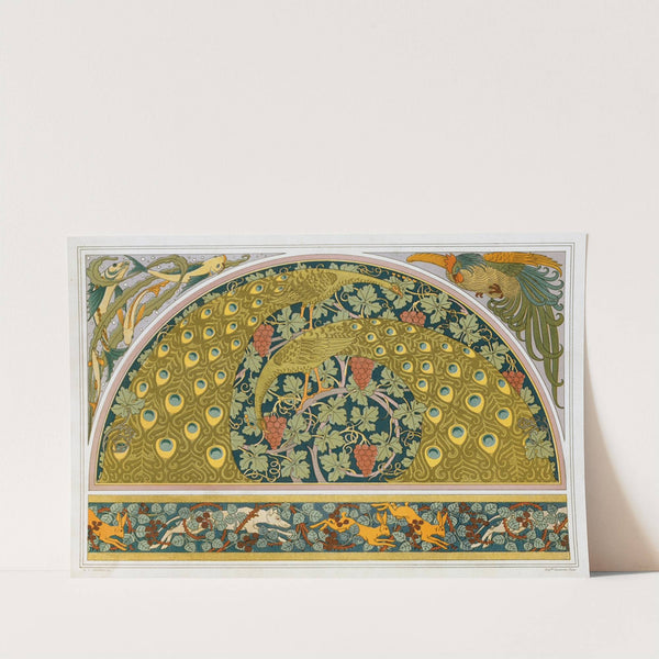 Poissons et algues, coq, écoinçon; paons et vigne; lièvres, chiens et ronces, bordure by Maurice Pillard Verneuil