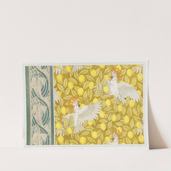 Poissons, frise au pochoir. Cacatoës et citrons, cretonne. by Maurice Pillard Verneuil