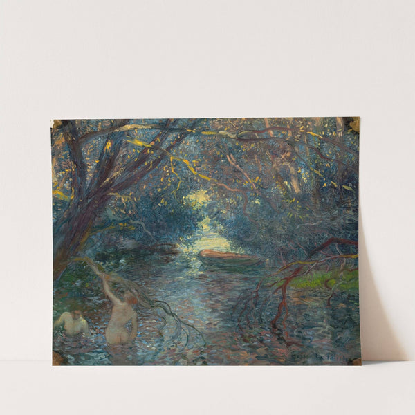 Pond, Bathers, Canoe by Gaston La Touche