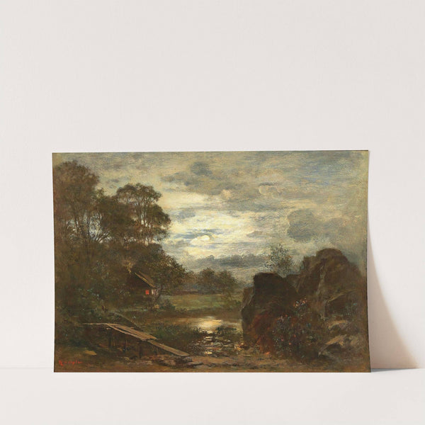 Pond Landscape with Jetty and Hut in the Moonlight by Franz Rumpler