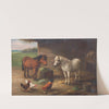 Ponies with cocks and hens by Edgar Hunt