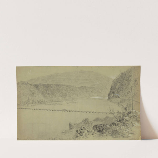 Pontoon Bridge over the Potomac. Maryland heights in the distance and Baltimore and Ohio R.R. (1860-1865) by Alfred Rudolph Waud