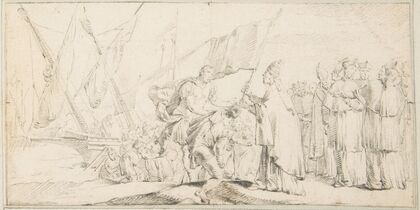 Pope Handing a Banner to a Crusader, with Ships in the Background (1696–1770)