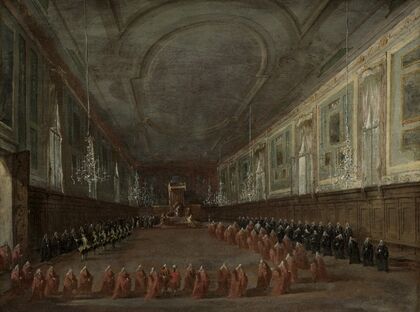 Pope Pius VI Descending the Throne to Take Leave of the Doge in the Hall of SS. Giovanni e Paolo, 1782 (c. 1783)