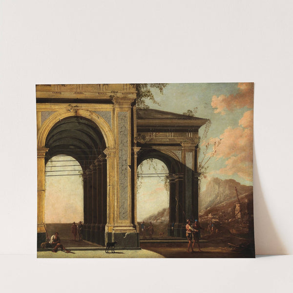 Portico With Loggia By The Sea, With Boats And Figures by Ascanio Luciani