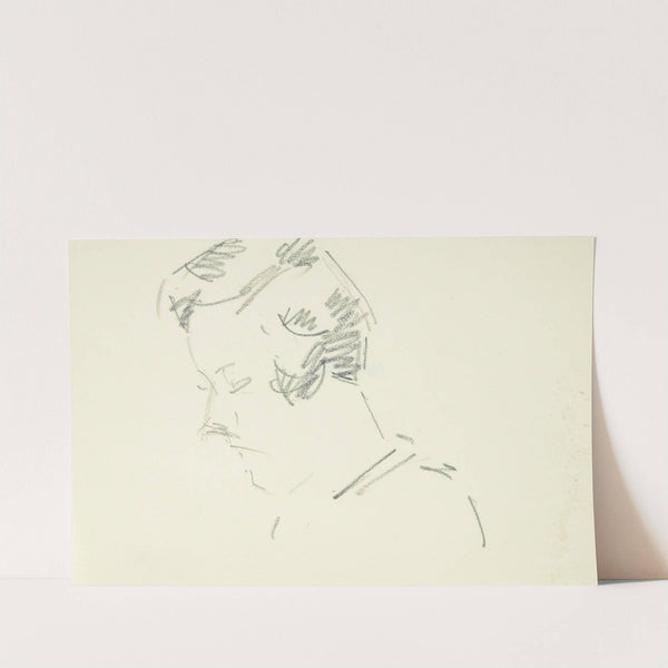 Portrætstudie af malerinden Ellen Olrik, med bøjet hoved, 7-8-profil mod venstre by Edvard Weie