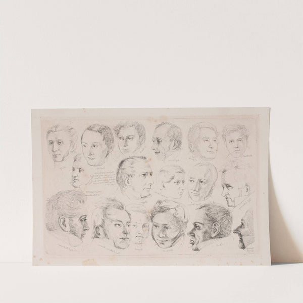 Portrætter af de 17 mandlige personer på WMarstrands maleri- Et musikalsk aftenselskab 1834 by C.C. Andersen