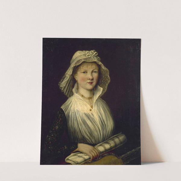 Portrait de femme tenant un rouleau de musique, dite Mme Courcier by Anonymous