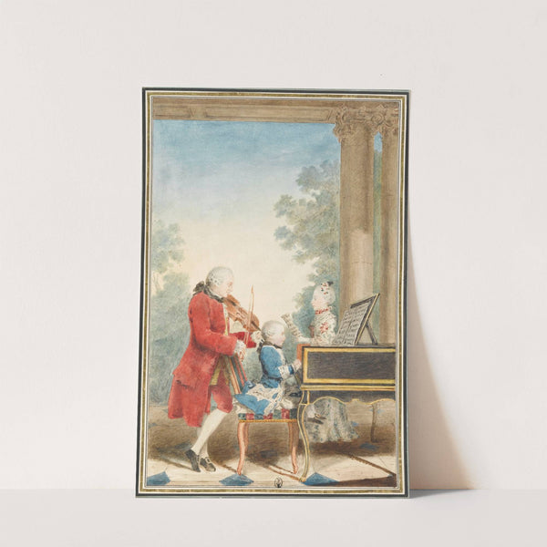 Portrait de Wolfgang Amadeus Mozart (Salzbourg, 1756-Vienne, 1791) jouant à Paris avec son père Jean-Georg-Léopold et sa sœur Maria-Anna by Louis Carrogis Carmontelle