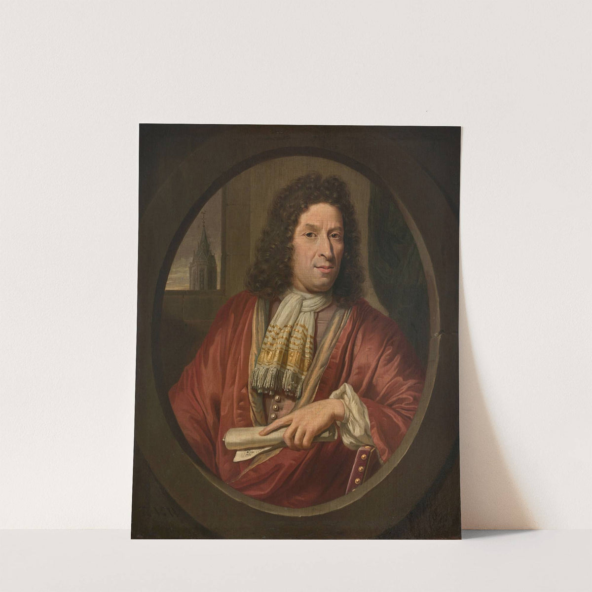 Portrait d'homme tenant une partition dans un ovale feint by Thomas Van Der Wilt