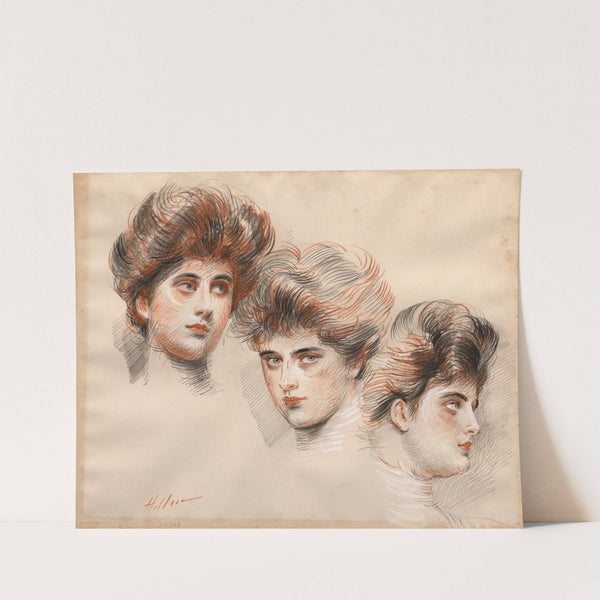 Portrait d'Yvonne Avollée, de face, de profil à droite et à gauche by Paul César Helleu