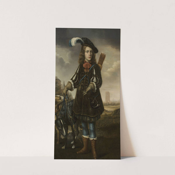 Portrait of a boy in a hunting attire by Douwe Juwes de Dowe