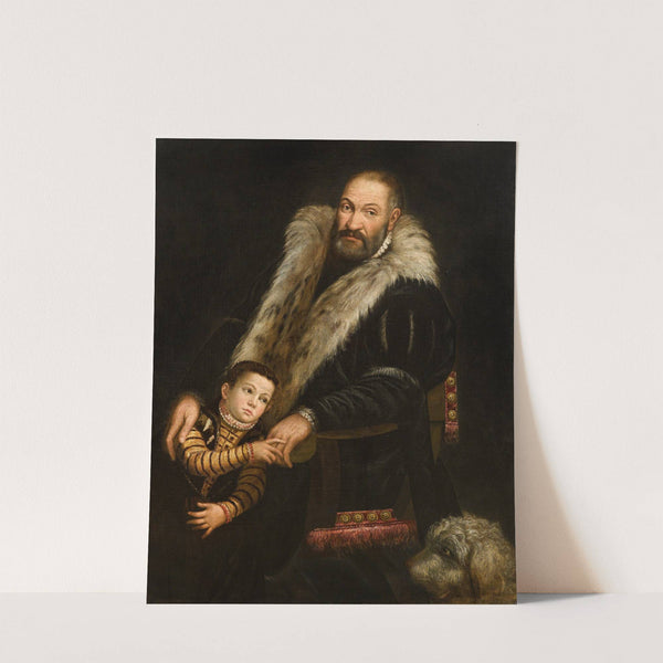 Portrait Of A Gentleman And A Child With A Dog by Giovanni Antonio Fasolo