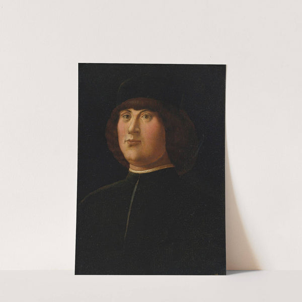 Portrait of a gentleman in a black cap with an elaborate zazzera by Alvise Vivarini