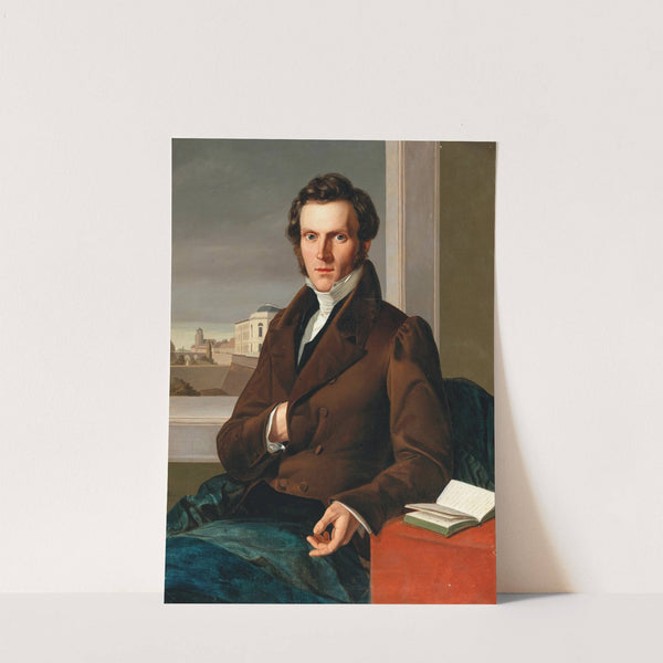 Portrait of a Gentleman in the background view of the Morizbastei with Bürgerschule Leipzig by Gustav Adolf Henning