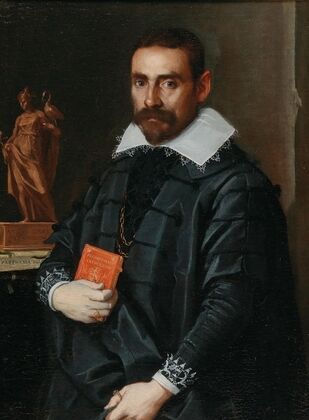 Portrait Of A Gentleman, Three-Quarter Length, Holding A Book With A Statue In The Background