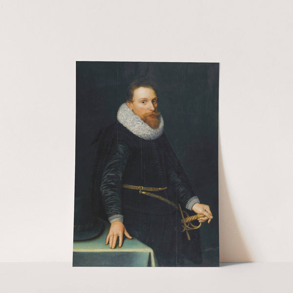 Portrait Of A Gentleman, Three-Quarter Length, Standing, Wearing A Black Tunic And White Ruff by Michiel Jansz. Van Mierevelt