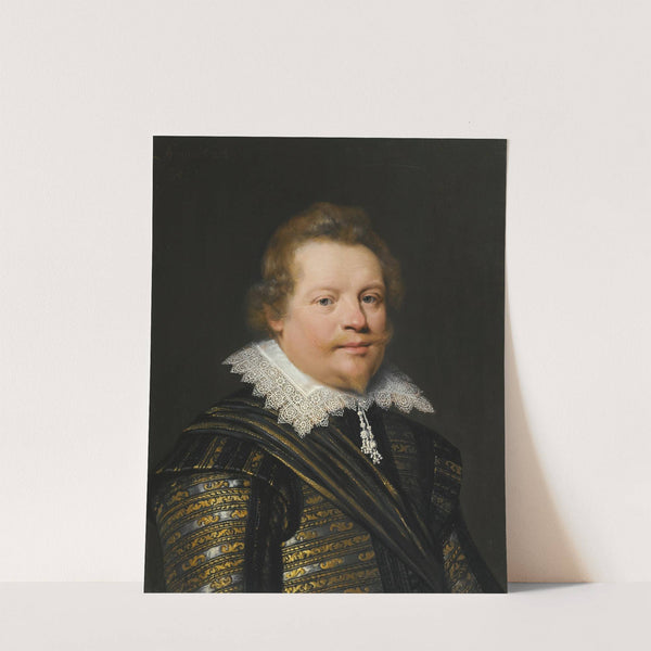 Portrait Of A Gentleman Wearing A Black And Gold Embroidered Doublet And A White Ruff by Jan Anthonisz van Ravesteyn