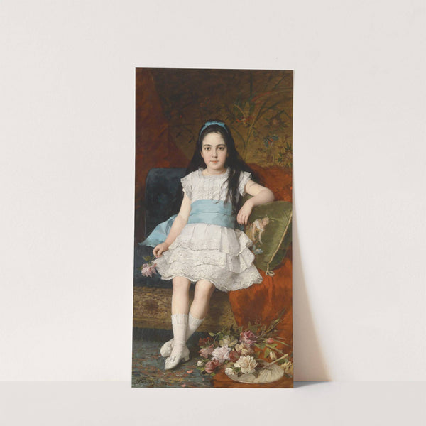 Portrait of a girl in a white dress with a blue sash by György Vastagh