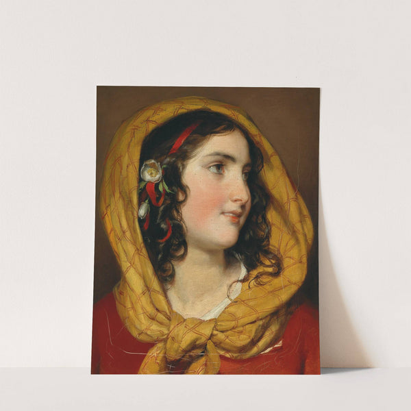 Portrait of a girl with a red hairband and a yellow headscarf by Friedrich von Amerling