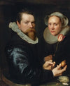 Portrait Of A Husband And Wife, He Holding A Tulip And Bulb, A Selection Of Shells On The Shelf Below