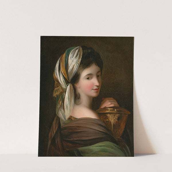 Portrait of a lady, bust-length, as a Vestal Virgin, holding a vase by George Willison