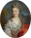 Portrait Of A Lady, Half Length, With A White Shirt And Red Sash, A Landscape Beyond