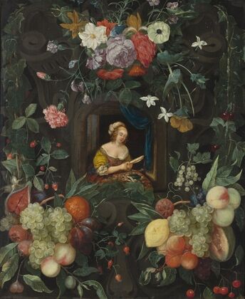 Portrait of a lady in a circle of flowers — size preview