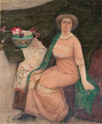 Portrait of a lady in a pink dress (Wanda Popławska) (1908)