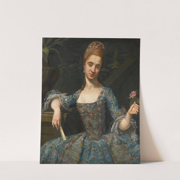 Portrait Of A Lady In An Elaborately Embroidered Blue Dress by Giuseppe Baldrighi