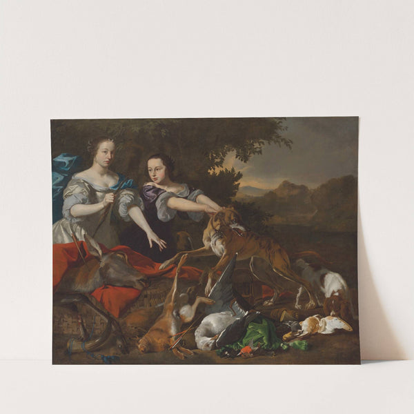 Portrait of a lady in as the goddess Diana and her attendant, with the spoils of the chase by Melchior d'''Hondecoeter