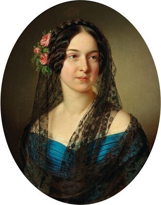 Portrait Of A Lady With Roses In Her Hair