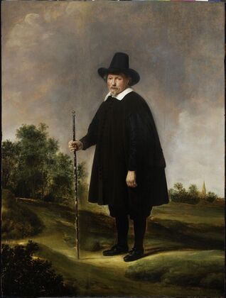 Portrait of a man against landscape
