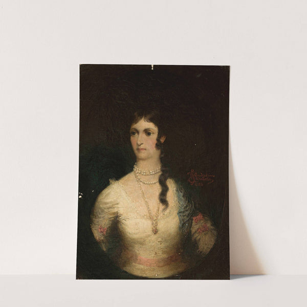 Portrait of a woman in a white dress by Wandalin Strzałecki