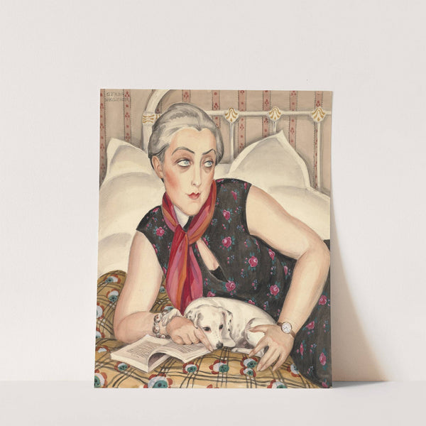 Portrait of a woman reading with a dog by Gerda Wegener