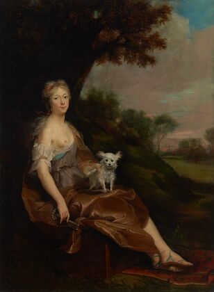 Portrait of a woman, seated in a landscape, as an allegory of Fidelity