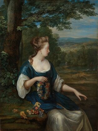 Portrait of a woman with a wreath of flowers
