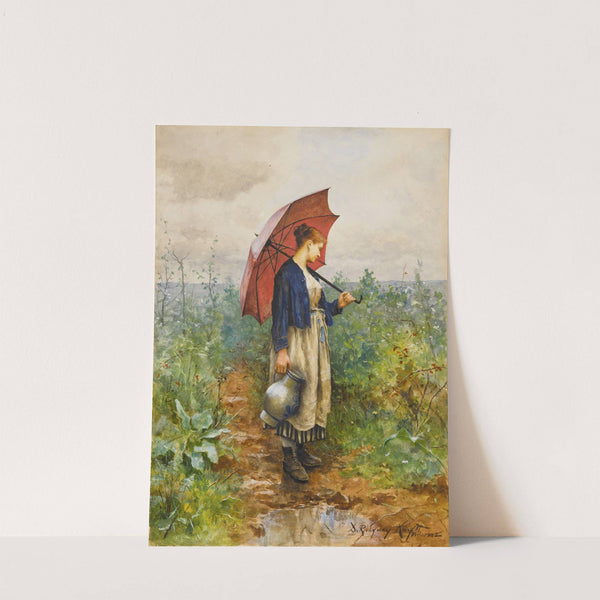 Portrait Of a Woman With Umbrella Gathering Water (1882) by Daniel Ridgway Knight