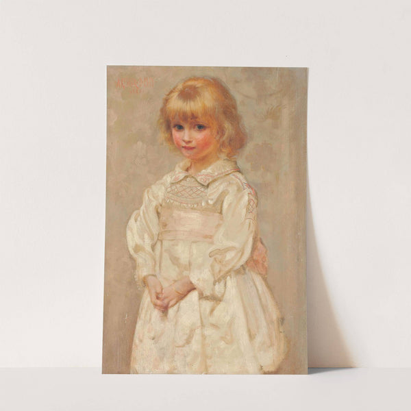 Portrait Of A Young Girl In A Pink And White Smock Dress by Arthur Dampier May