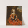 Portrait of a young girl in a red dress with her dog in a landscape by Jan Jansz. de Stomme