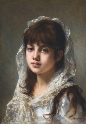 Portrait Of A Young Girl Wearing A White Veil