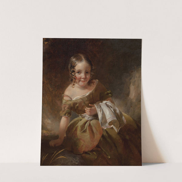 Portrait of a young girl with curls in an olive green dress by John Watson Gordon