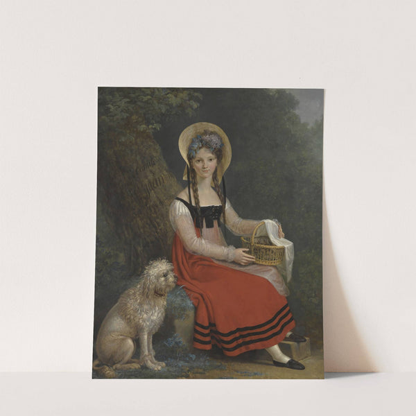 Portrait Of A Young Lady with Her Dog Jean Seated Under A Tree by Swiss School