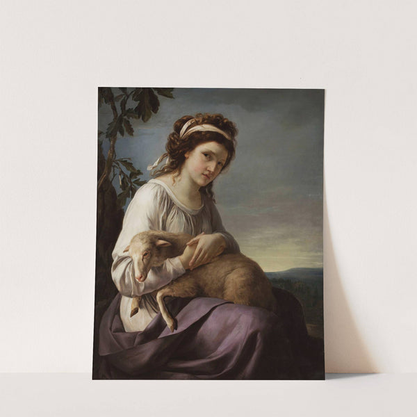Portrait of a young woman holding a lamb by Jeanne-Louise Vallain