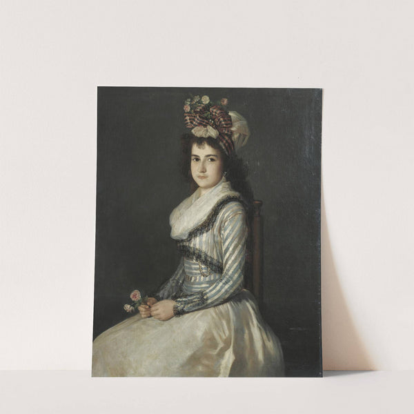 Portrait Of A Young Woman Holding Two Roses by Agustín Esteve y Marques