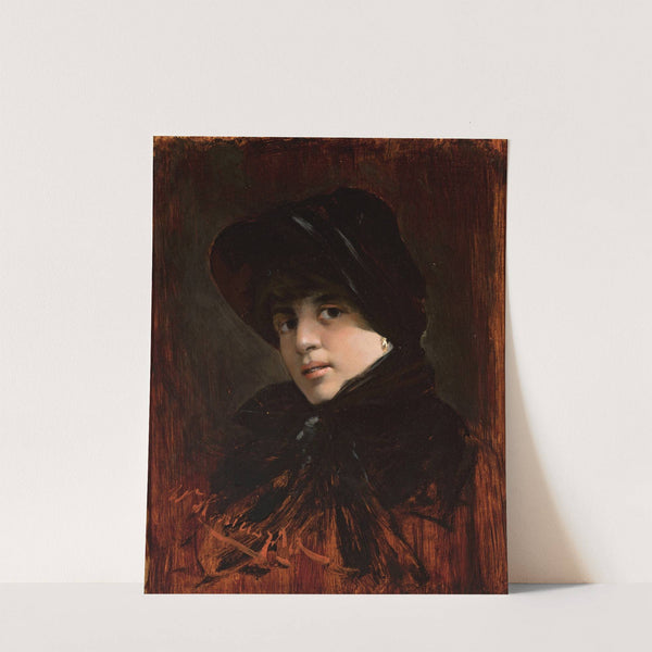 Portrait of a young woman in a hat by Wacław Józef Koniuszko