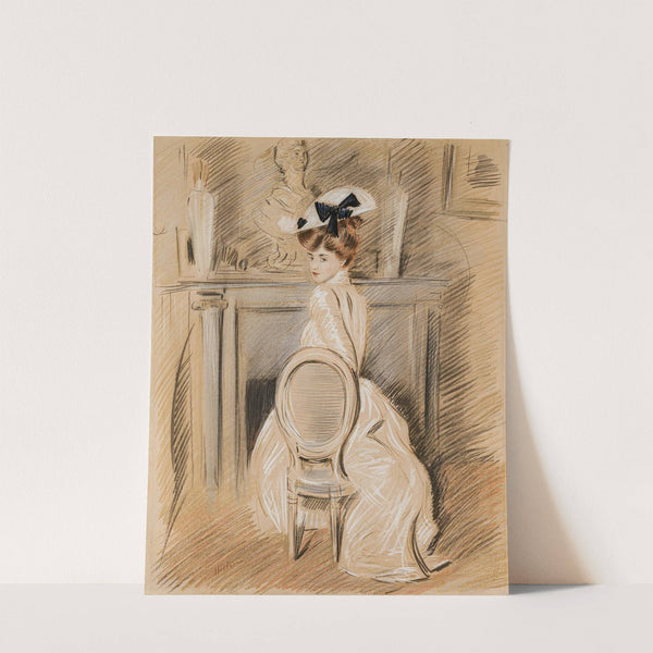 Portrait of Alice Helleu in front of the fireplace by Paul César Helleu