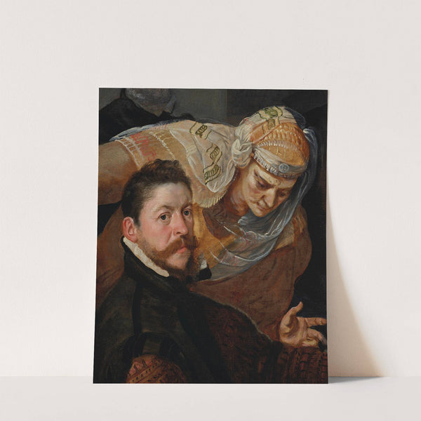 Portrait of an artist, seated, with a woman leaning over his shoulder by Frans Floris